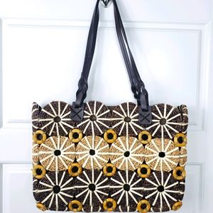 Boho Chic Straw and Wood Shoulder Bag